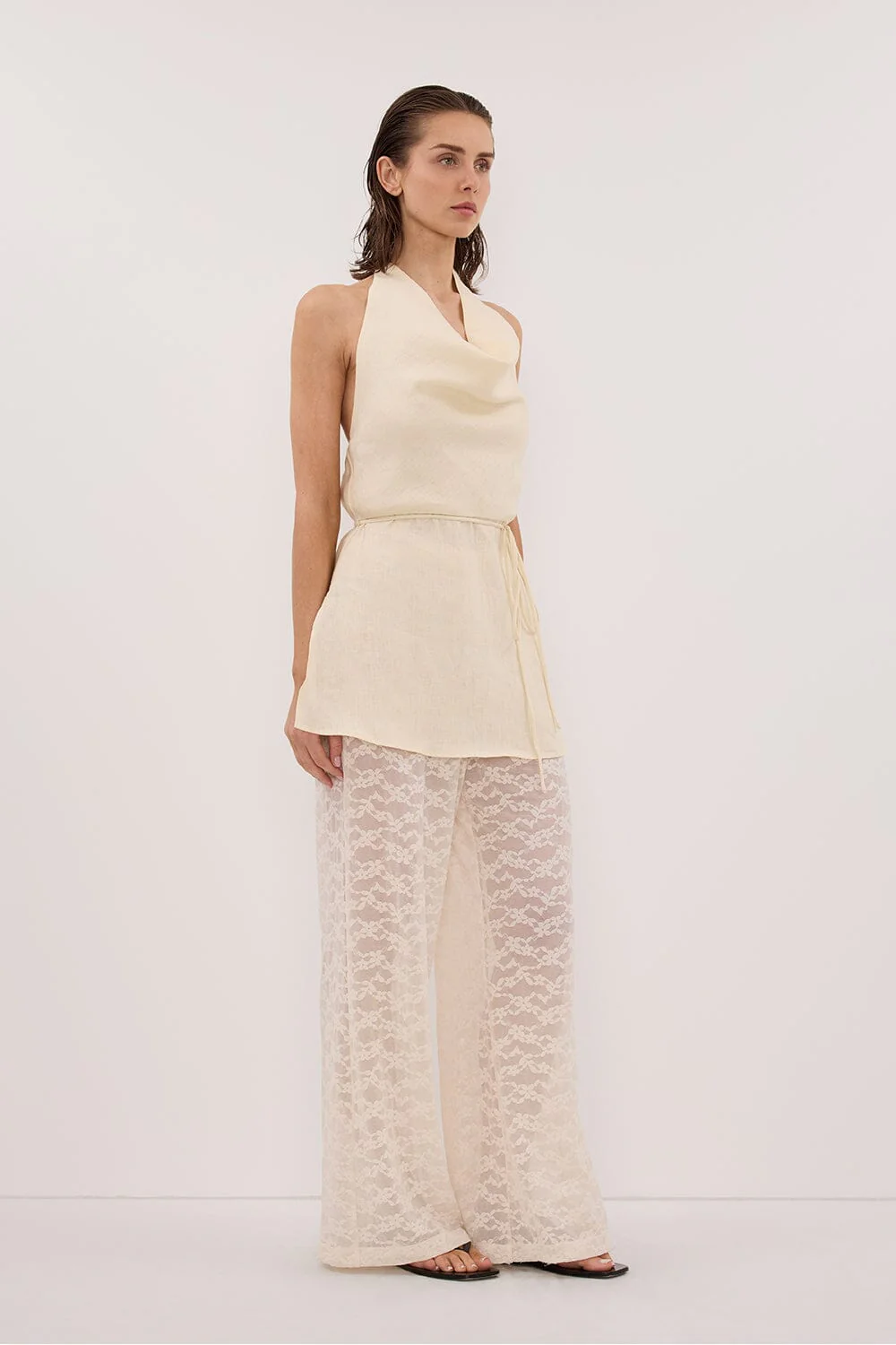 HAYLEE STRAW SLEEVELESS LINEN COWL TOP - Image 3