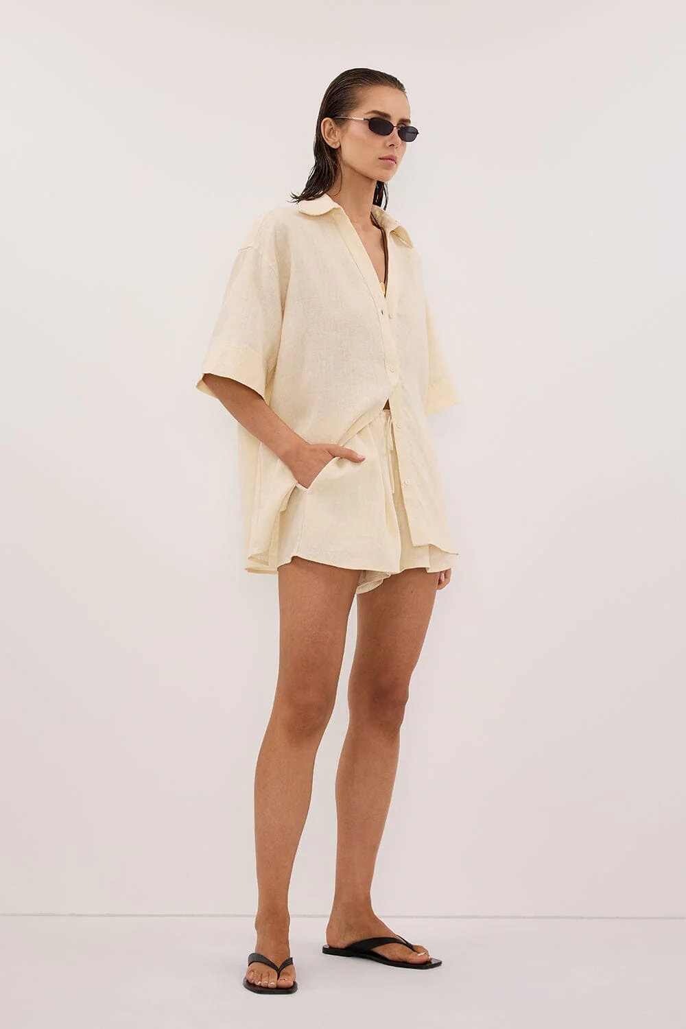 HELENA STRAW OVERSIZED LINEN SHIRT - Image 3