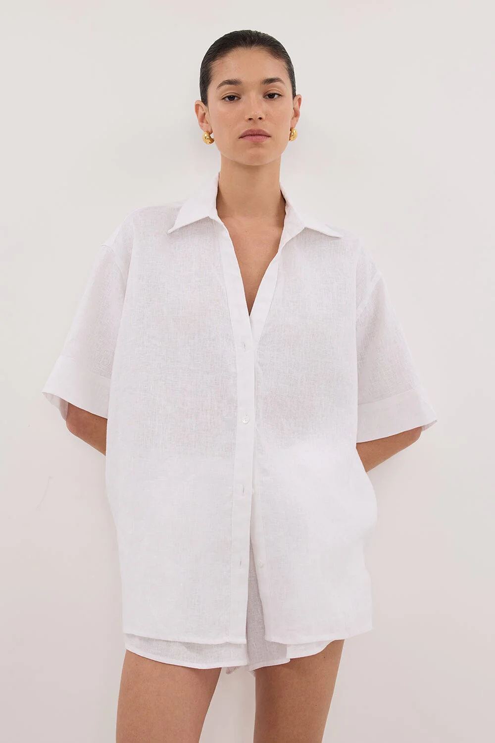 HELENA WHITE OVERSIZED LINEN SHIRT - Image 2