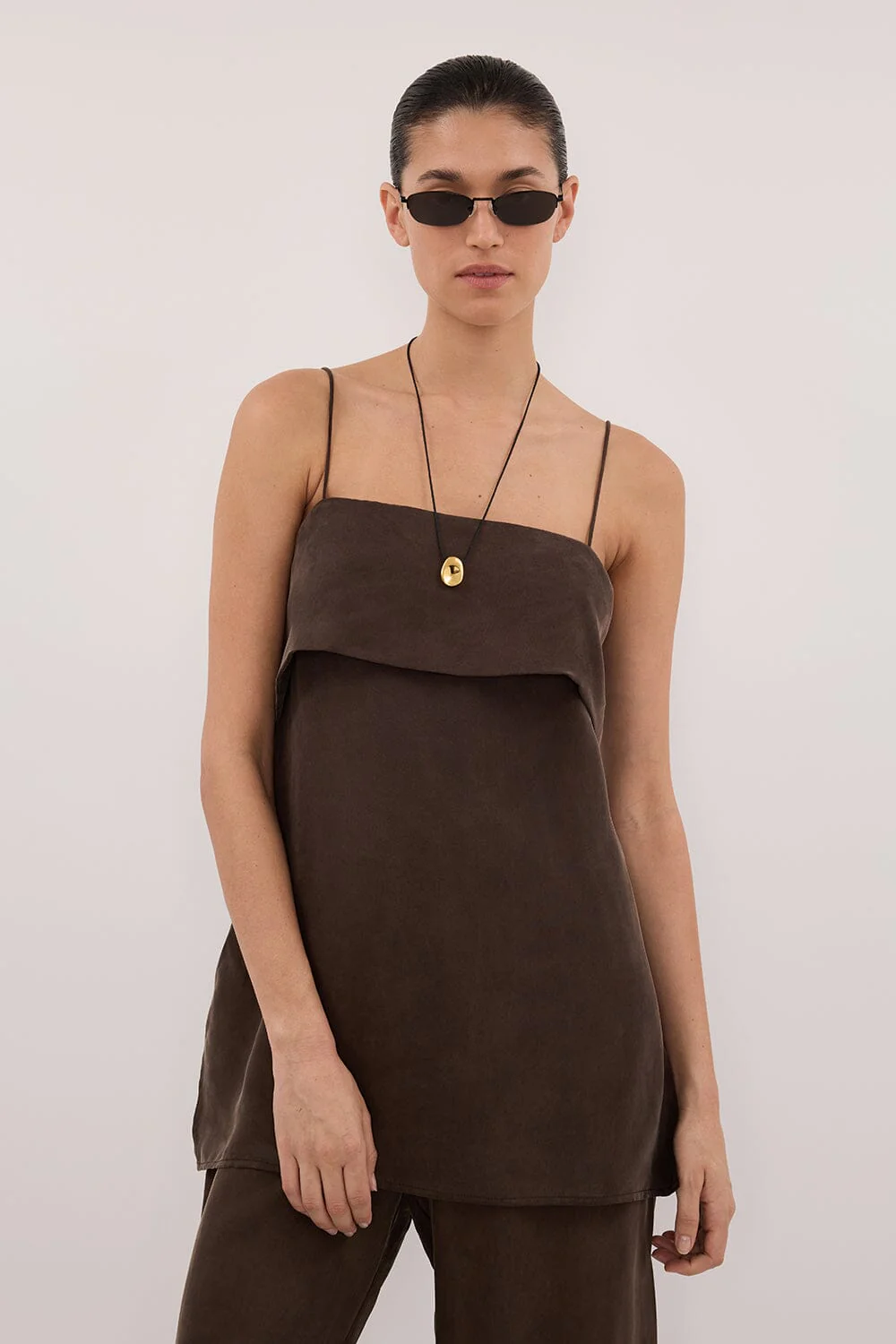 IDA BITTER CHOC SLEEVELESS FOLDOVER CAMI TOP - Image 2