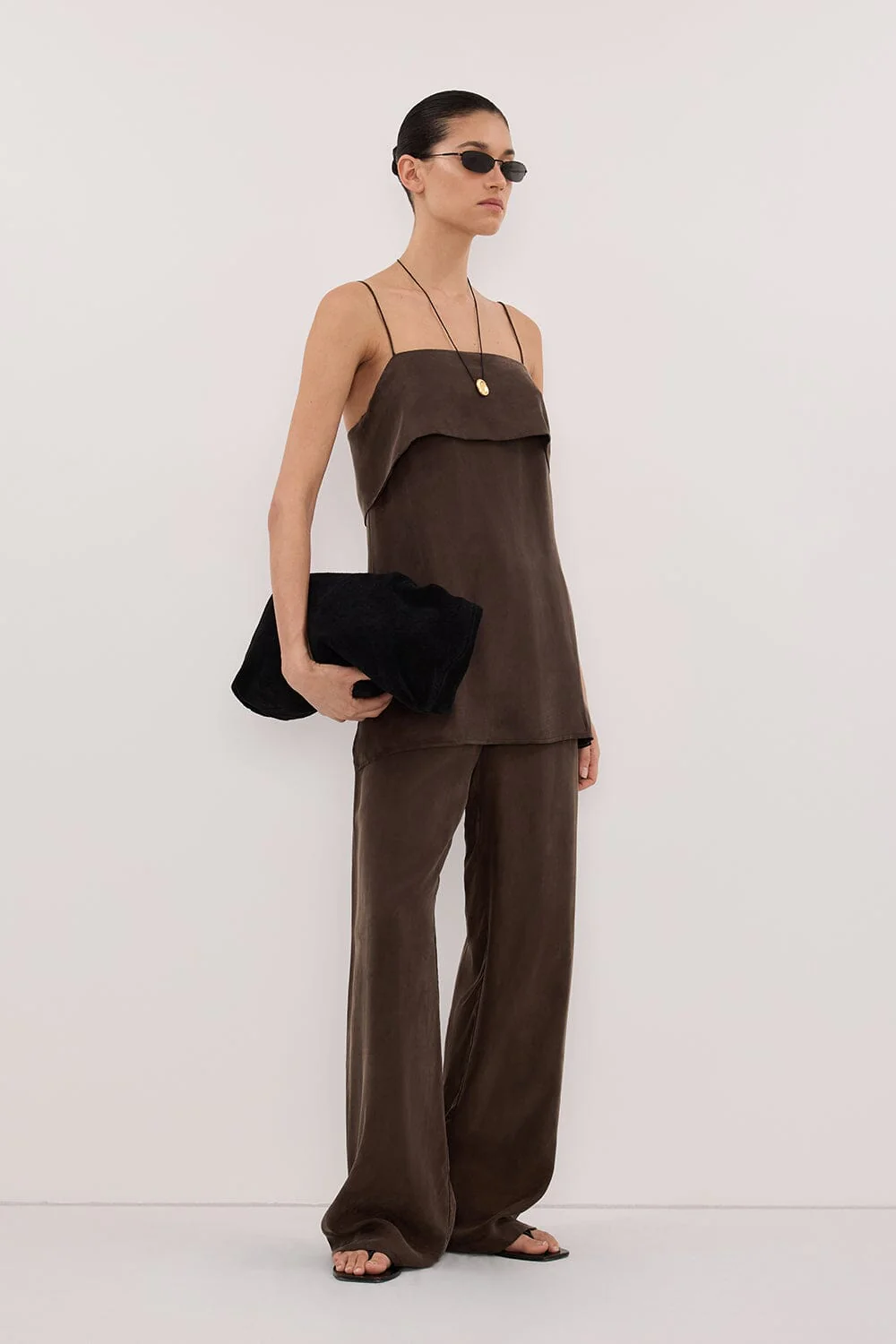 IDA BITTER CHOC SLEEVELESS FOLDOVER CAMI TOP - Image 3