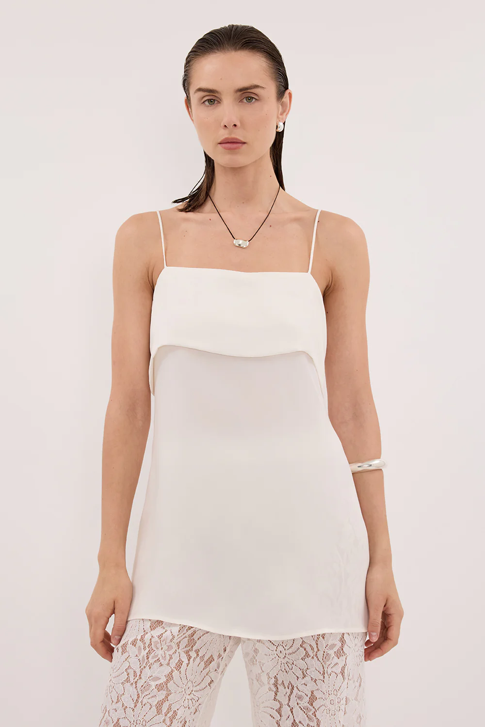 IDA WHITE SLEEVELESS FOLDOVER CAMI TOP - Image 2