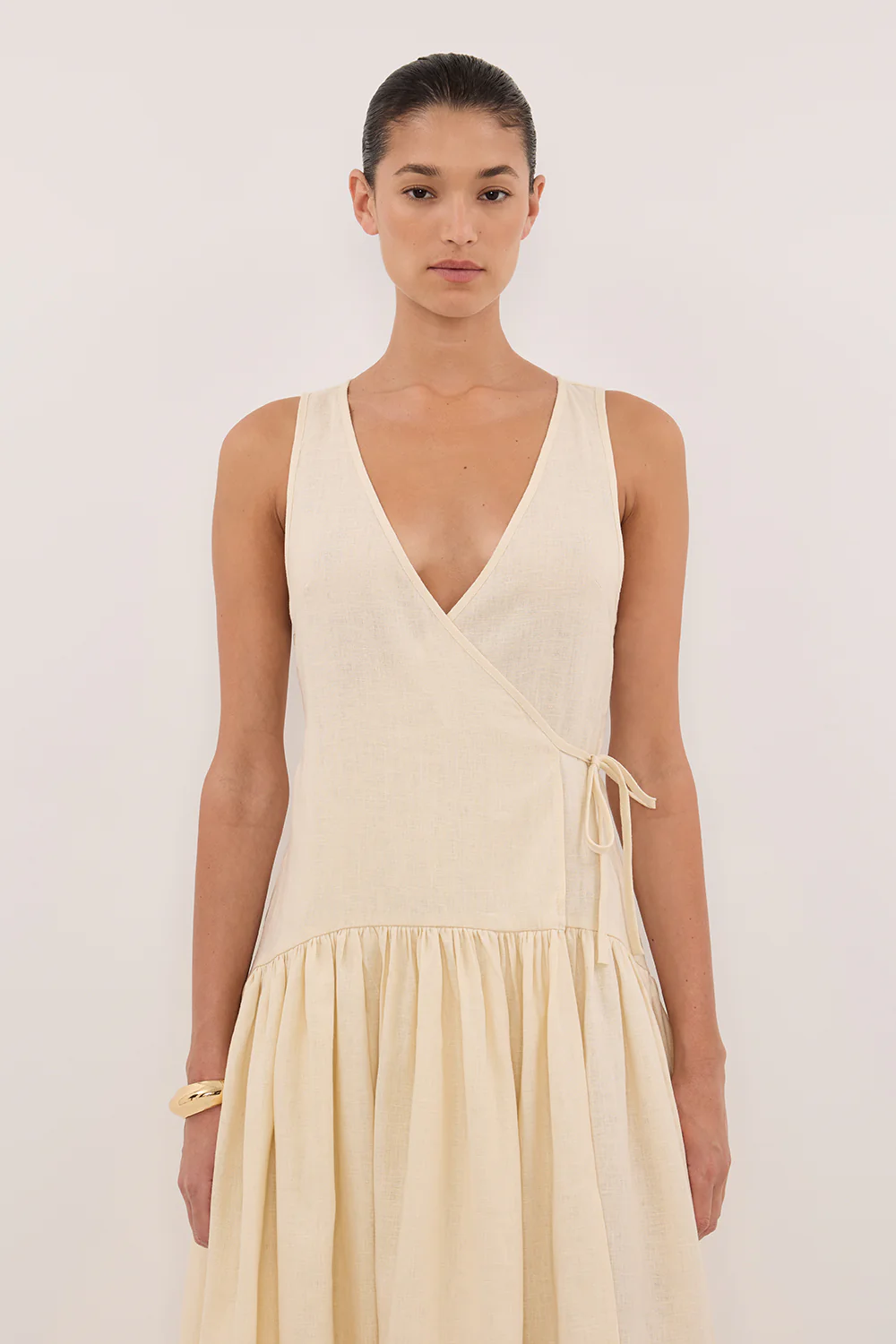 ILIO STRAW SLEEVELESS LINEN WRAP MIDI DRESS - Image 2