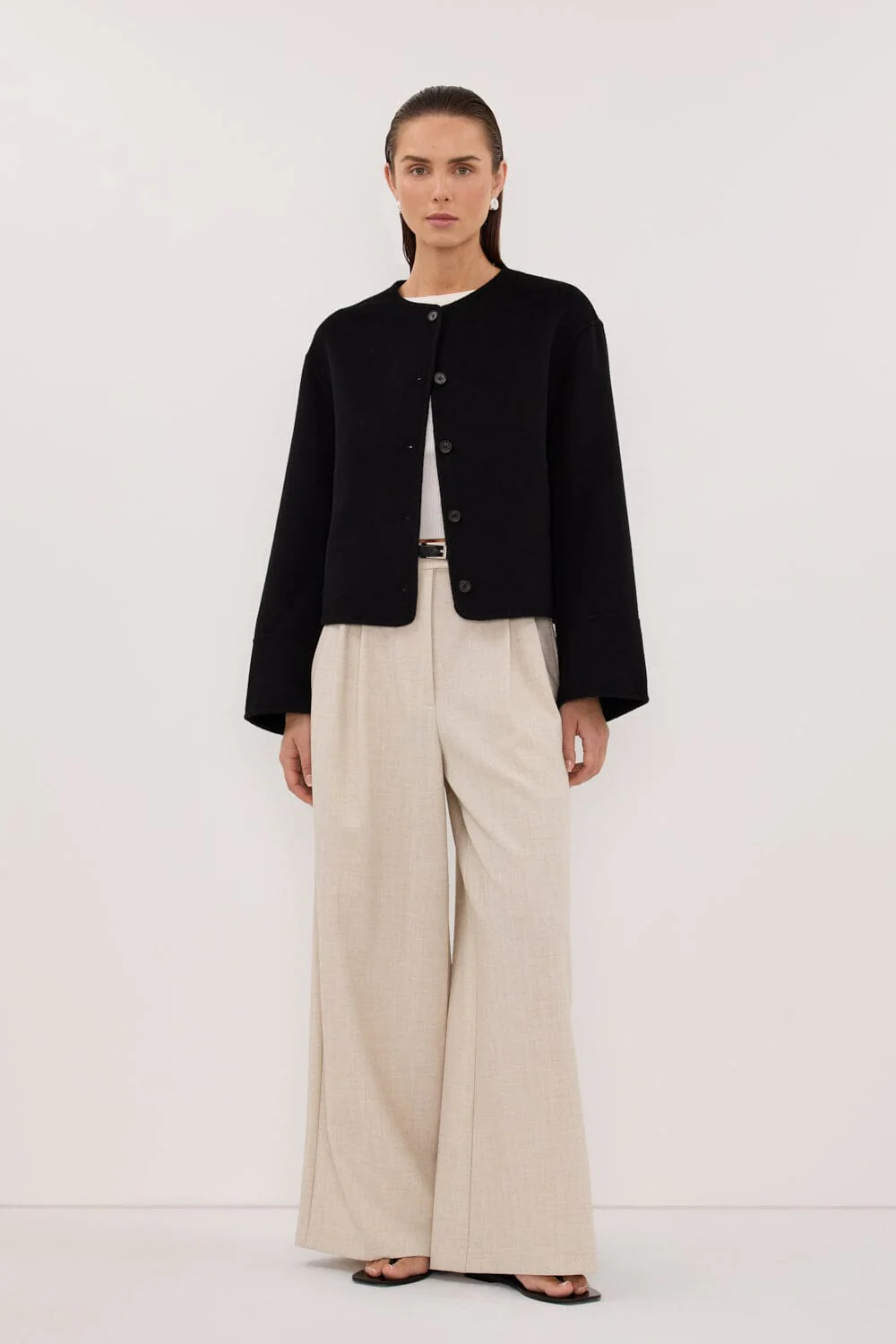 JACLYN BLACK CROPPED WOOL BLEND COAT - Image 2