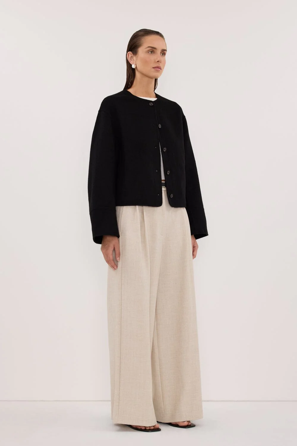 JACLYN BLACK CROPPED WOOL BLEND COAT - Image 3