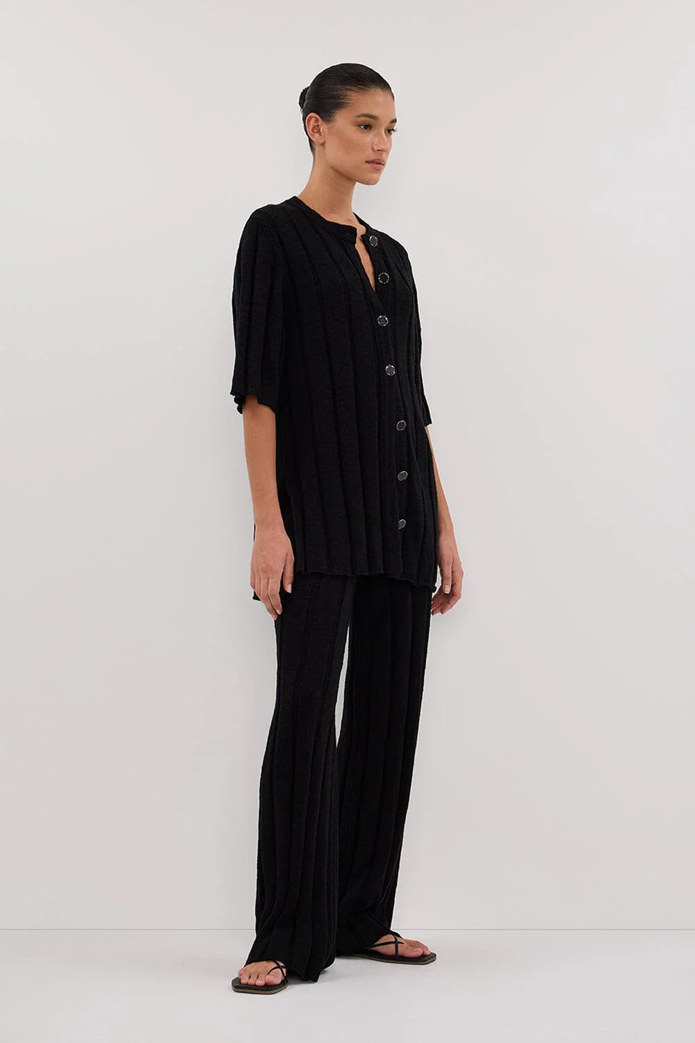 JAZZ BLACK BUTTON KNIT SHIRT - Image 3