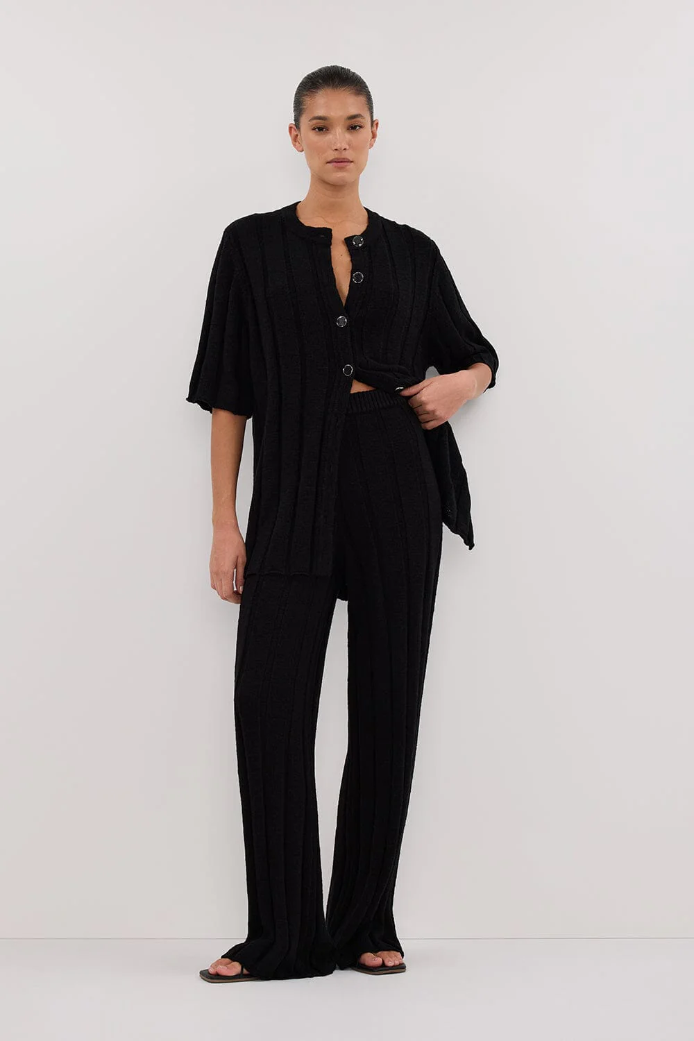 JAZZ BLACK WIDE LEG KNIT PANT