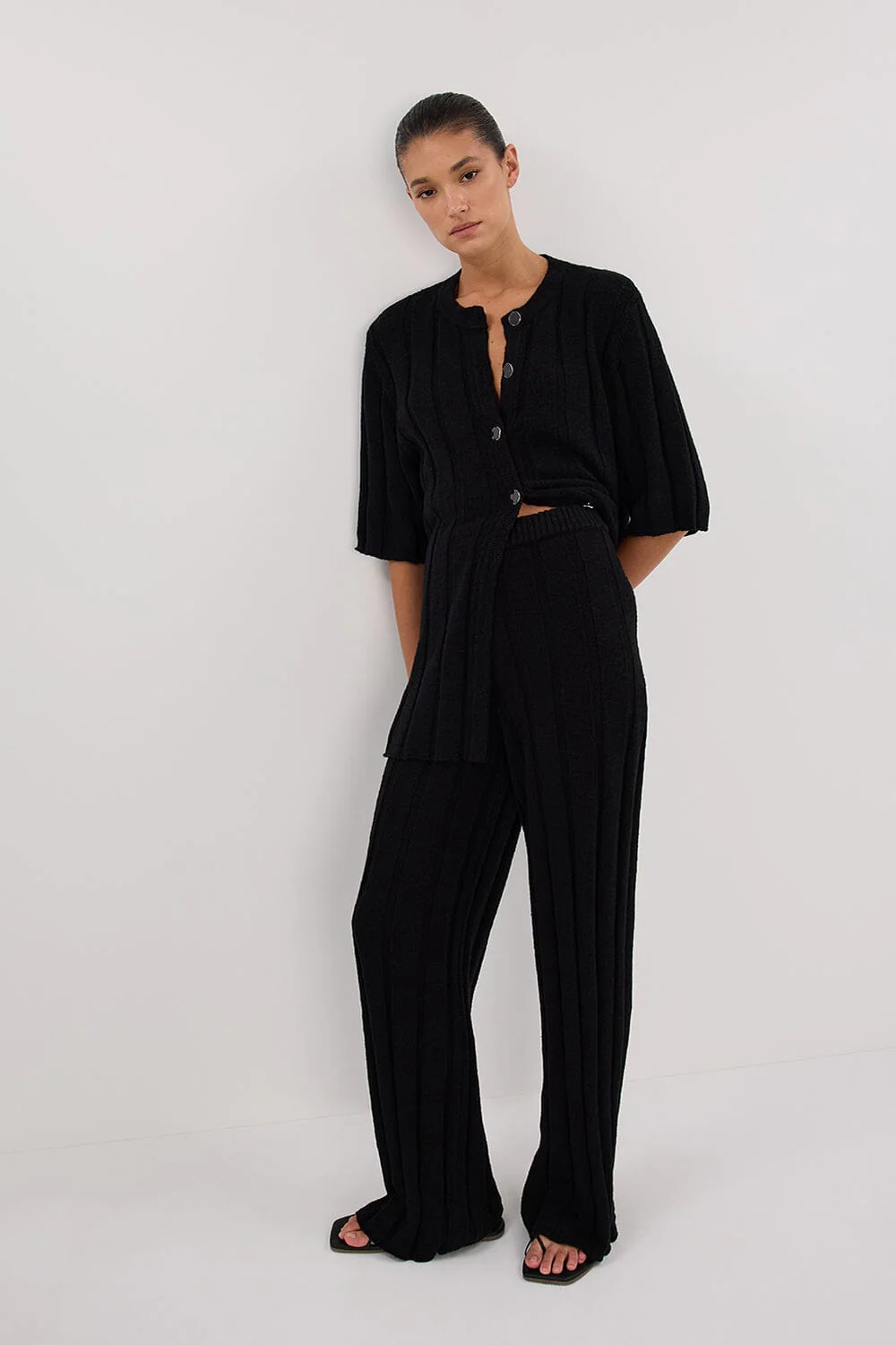 JAZZ BLACK WIDE LEG KNIT PANT - Image 6