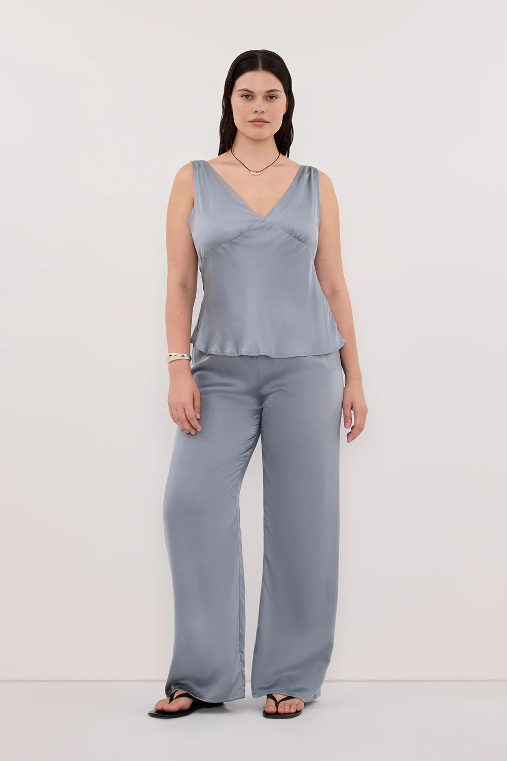 JORJA DUSTY BLUE SLEEVELESS SILK TOP - Image 7