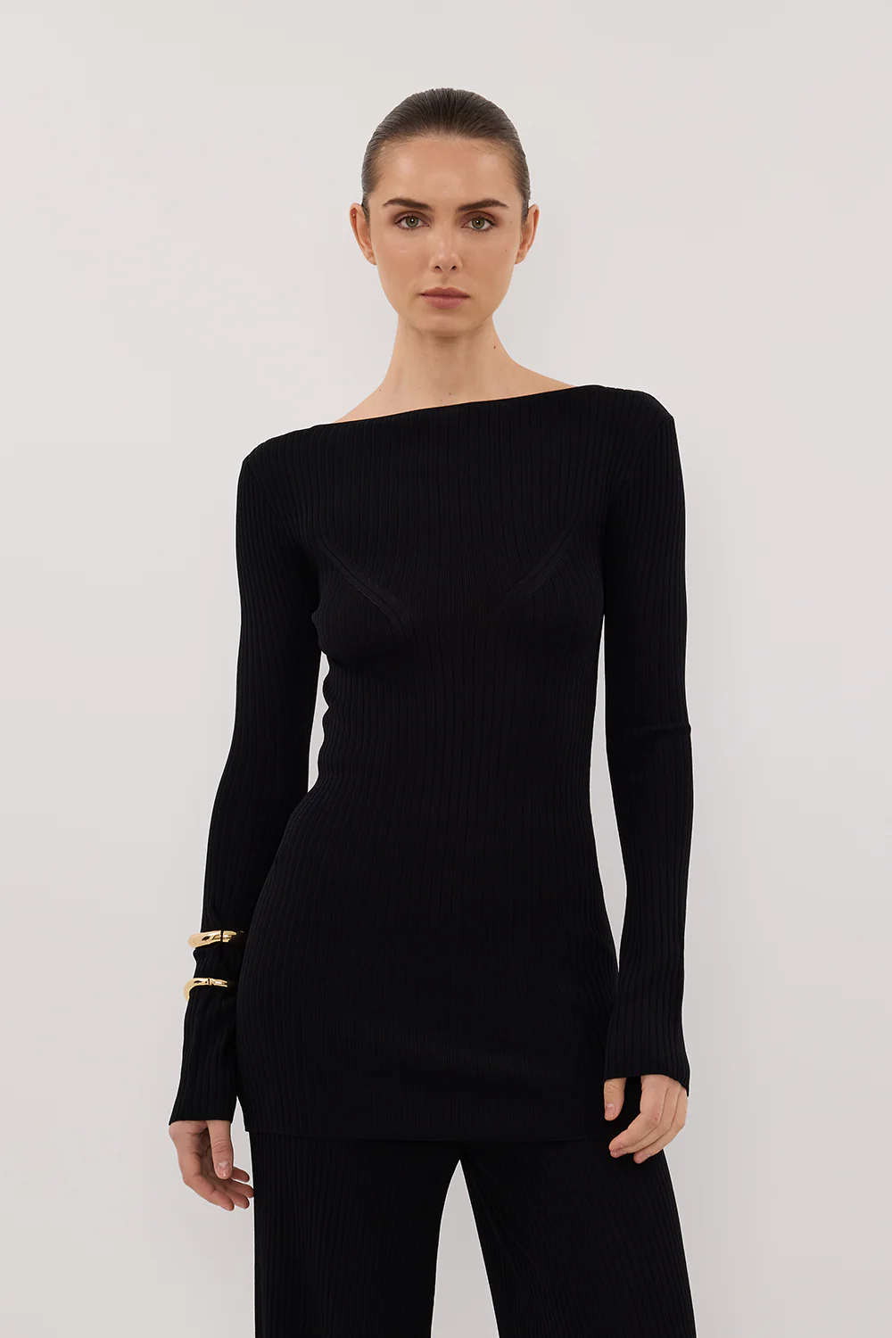 JOY BLACK LONGLINE KNIT TOP - Image 2