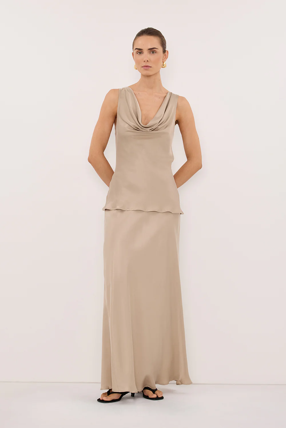 JULIETTE GOLD SILK MIDI SKIRT