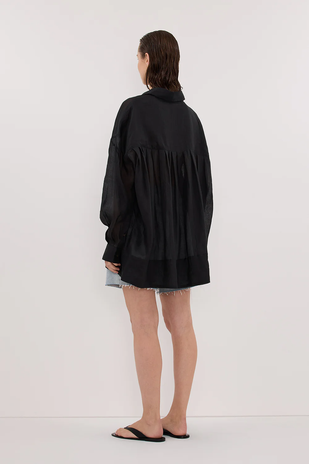 KAI BLACK OVERSIZED RAMIE LONG SLEEVE SHIRT - Image 4