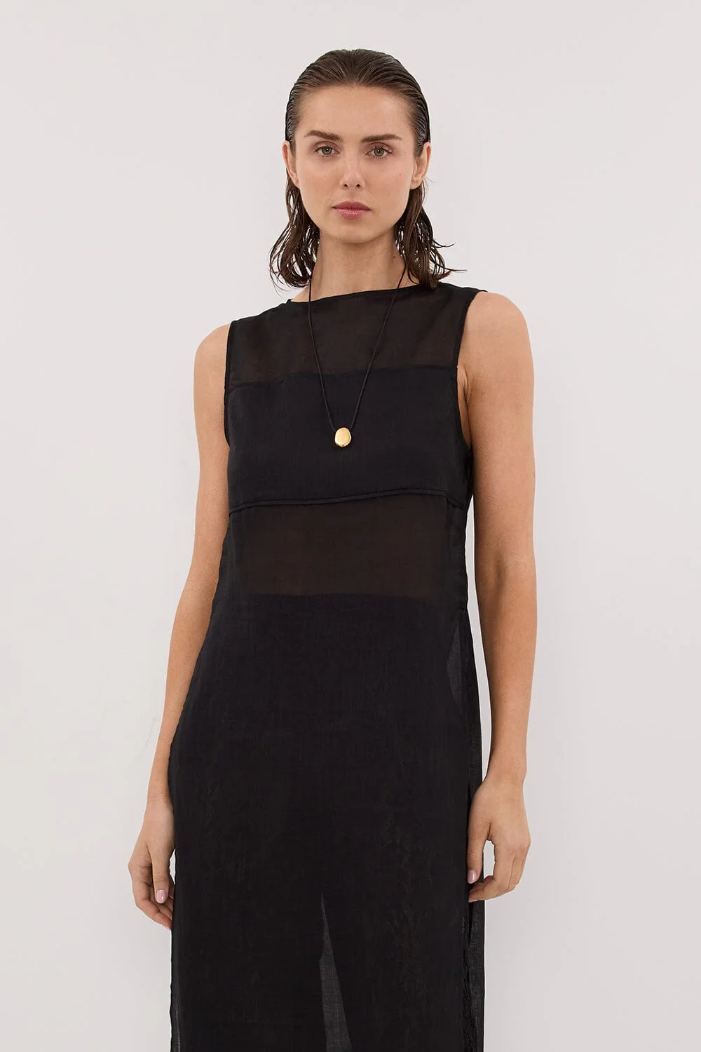 KAI BLACK SLEEVELESS RAMIE TUNIC TOP - Image 3