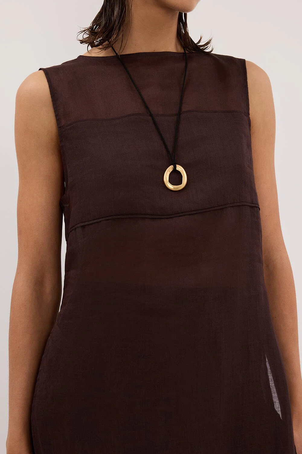 KAI BURNT CHOC SLEEVELESS RAMIE TUNIC TOP - Image 5