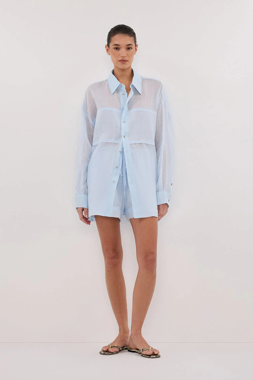 KAI CORNFLOWER OVERSIZED RAMIE LONG SLEEVE SHIRT