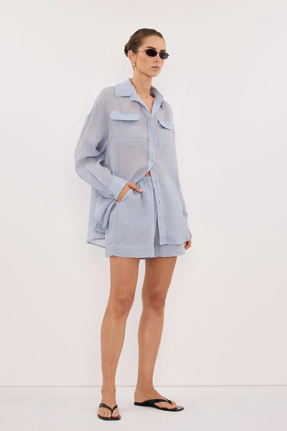 KAI DUSTY BLUE RAMIE SHORT - Image 3