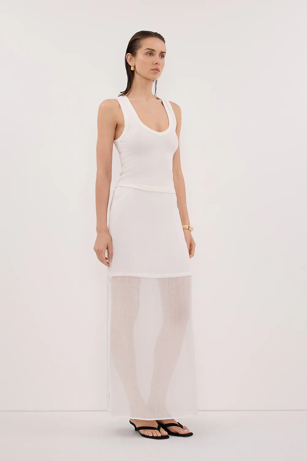 KAI WHITE RAMIE MIDI SKIRT - Image 3