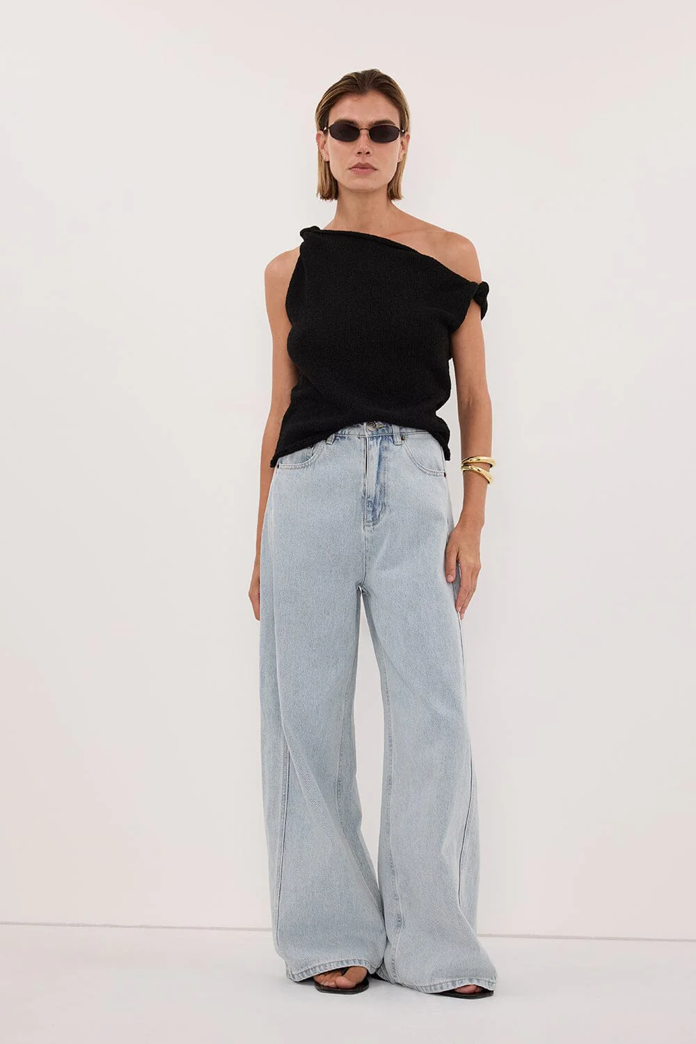 KARA BLACK ASYM KNIT TOP