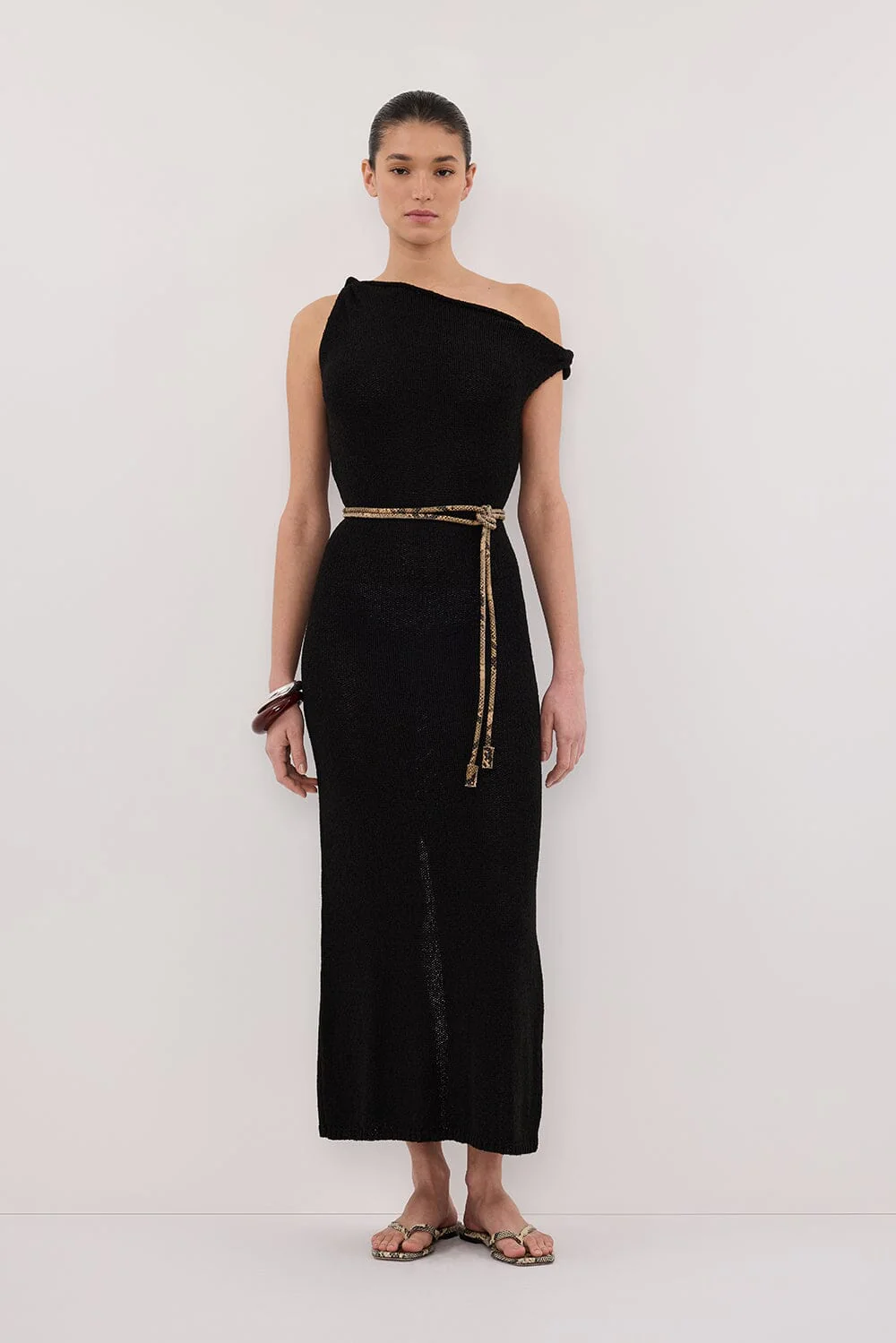 KARA BLACK KNIT SLEEVELESS MIDI DRESS
