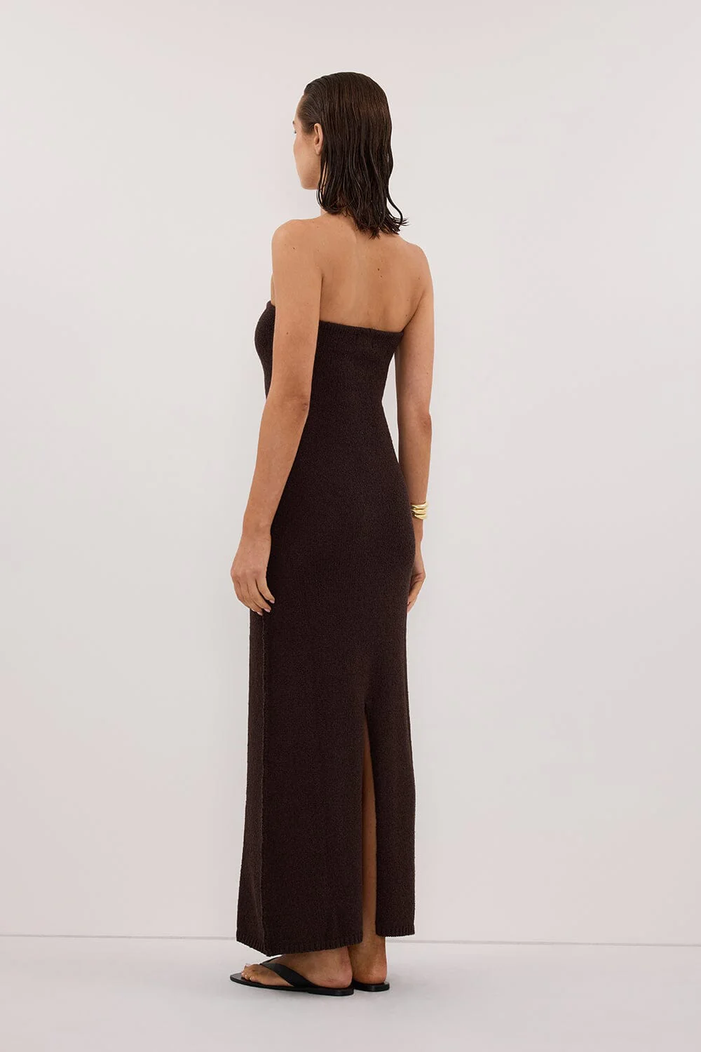 KARA CHOC STRAPLESS KNIT MIDI DRESS - Image 4