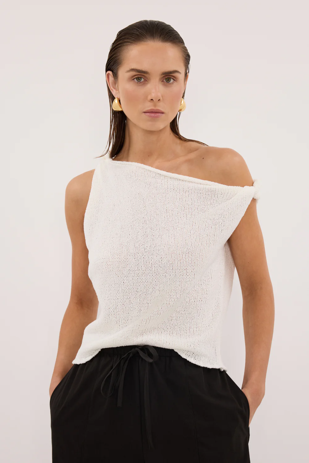 KARA OFF WHITE ASYM KNIT TOP - Image 2