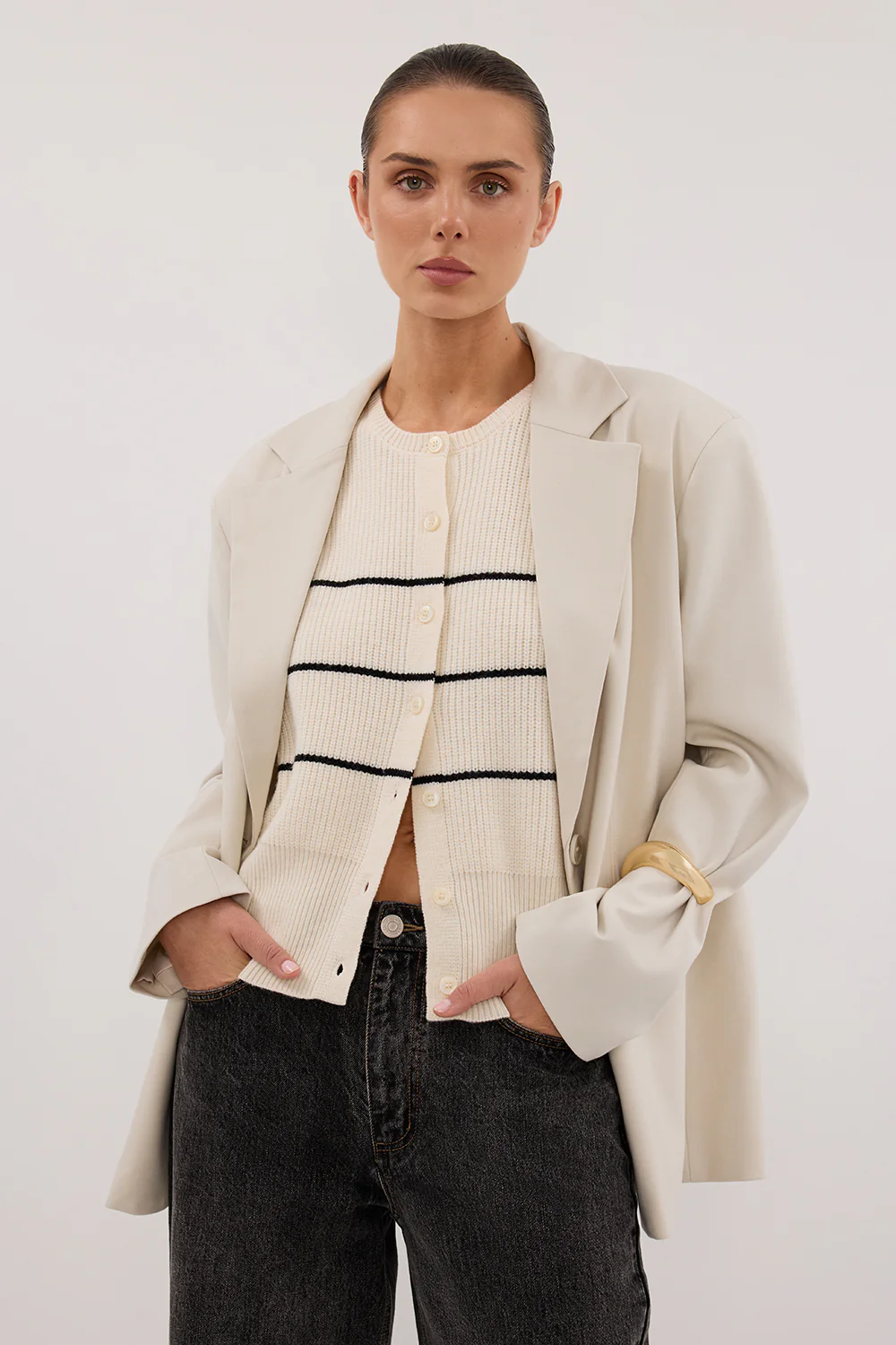 KATE CREAM STRIPE KNIT VEST - Image 2