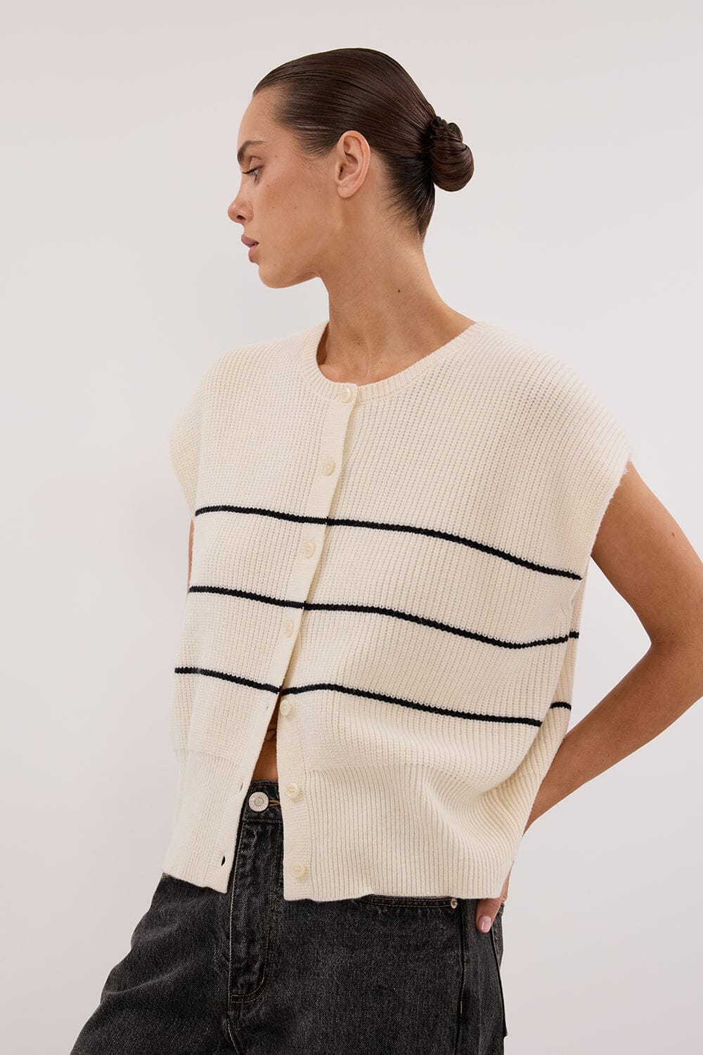 KATE CREAM STRIPE KNIT VEST - Image 6