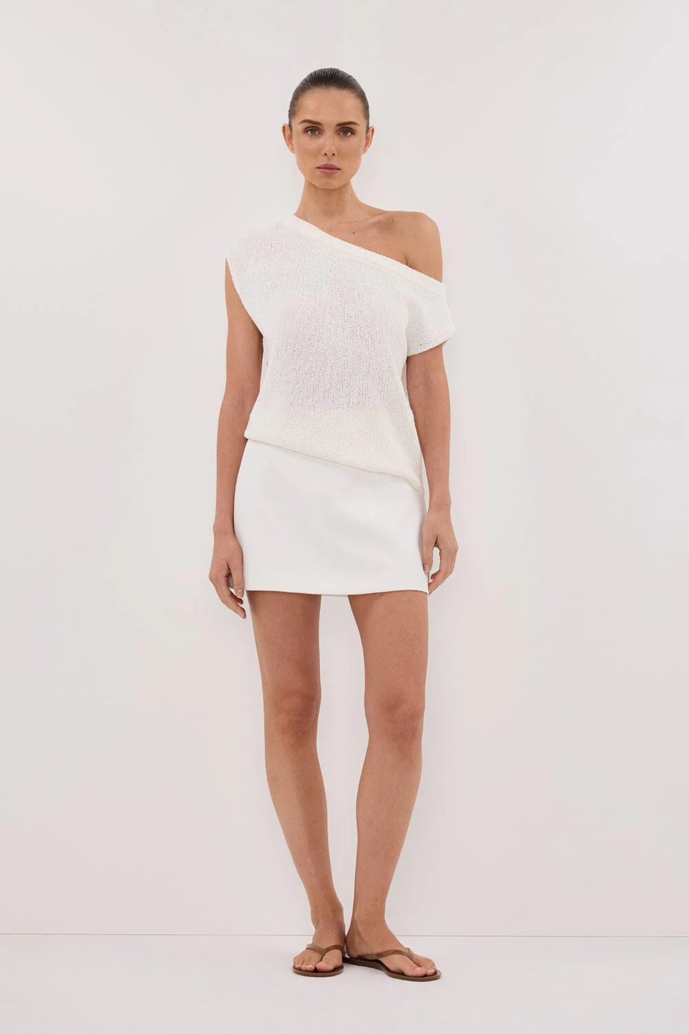 KERRY OFF WHITE ASYM KNIT TOP