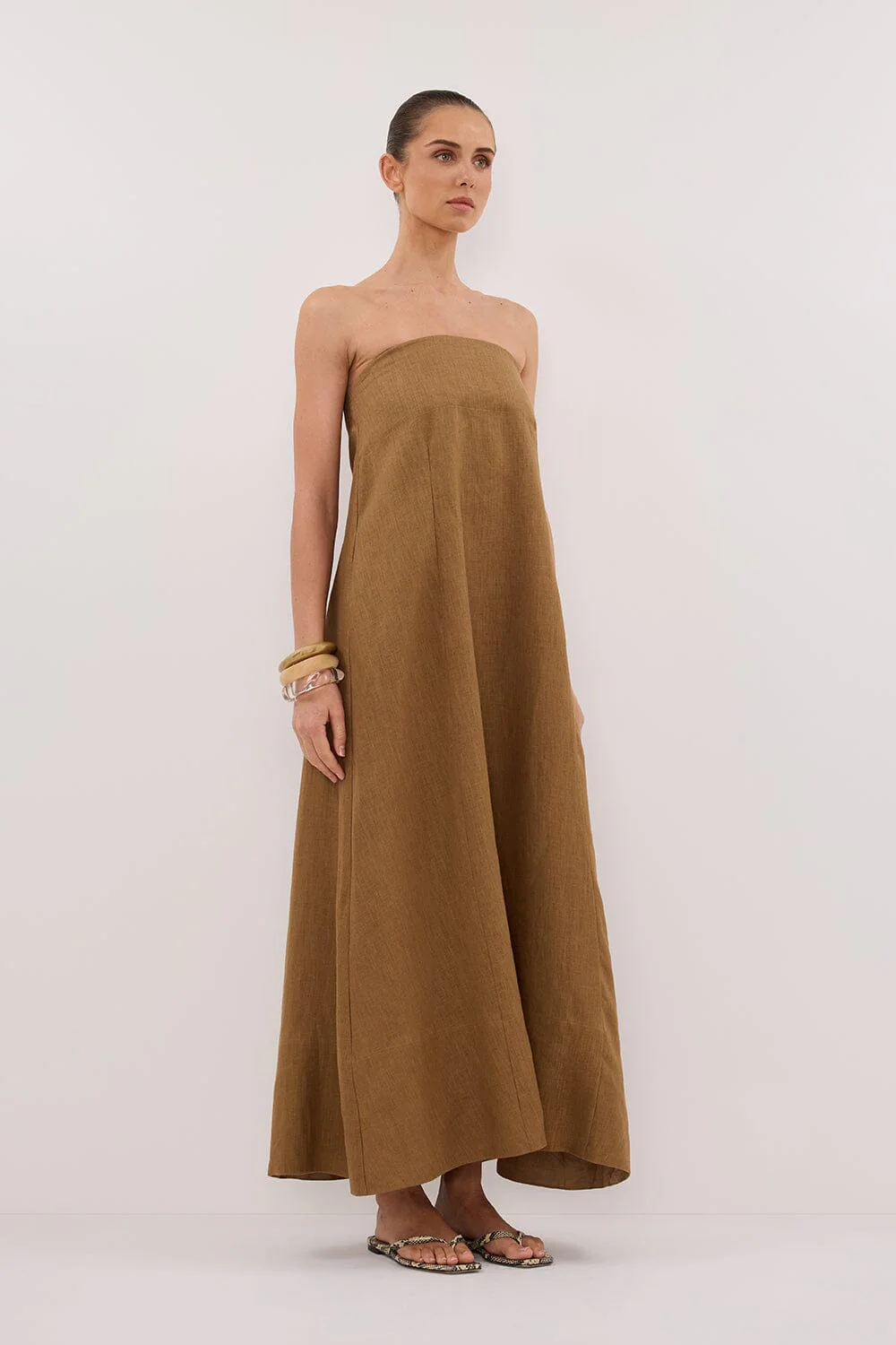 KINSLEY FERN LINEN STRAPLESS MIDI DRESS - Image 3