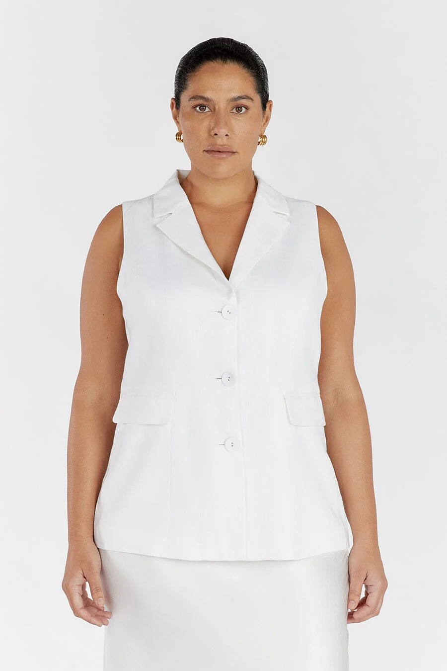 KRISTIN WHITE LINEN LONGLINE VEST - Image 7