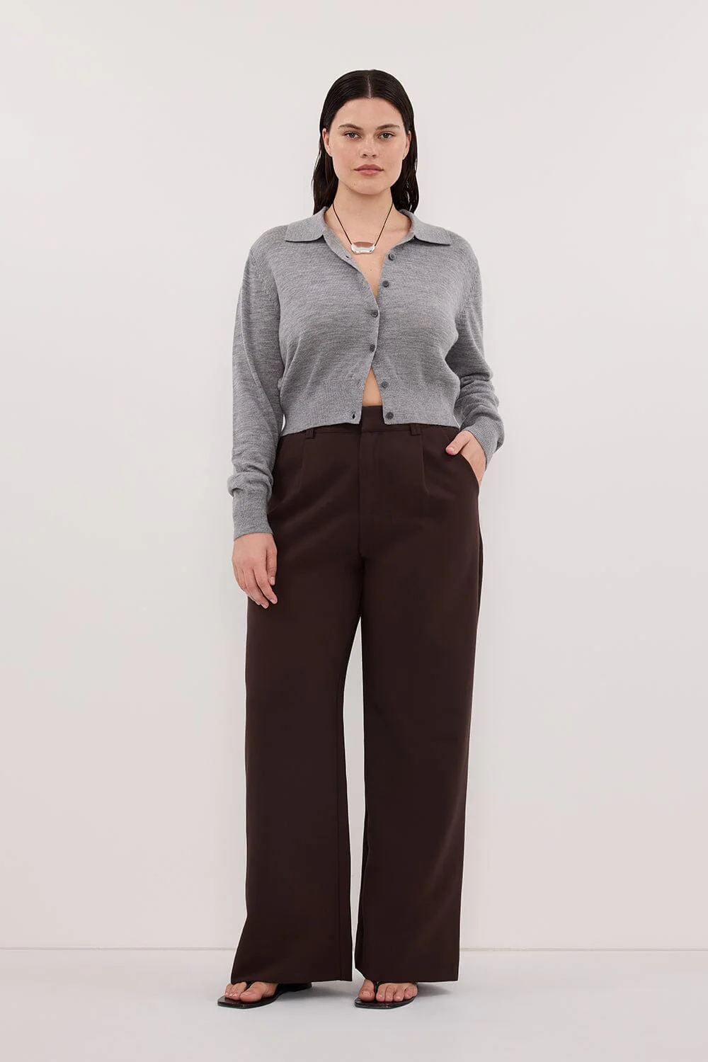 KYRA SILVER LONG SLEEVE MERINO WOOL CARDIGAN - Image 6