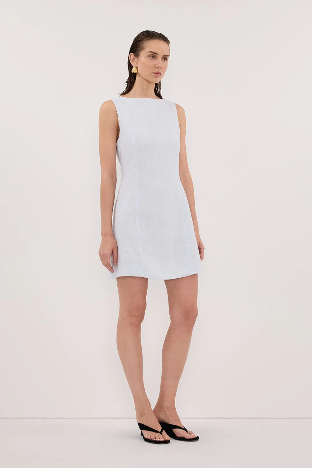 LACY CORNFLOWER LINEN MINI DRESS - Image 3