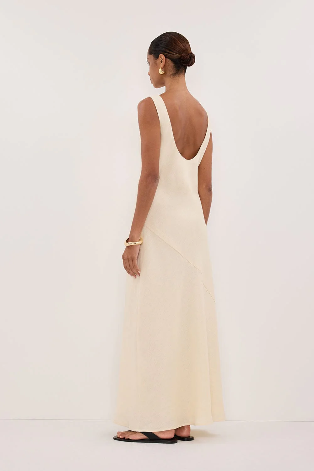 LACY STRAW SLEEVELESS LINEN MIDI DRESS - Image 4