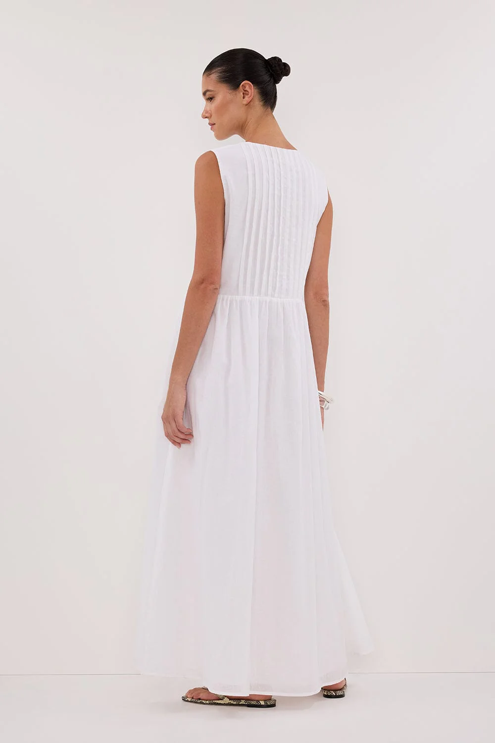 LARS WHITE PINTUCK LINEN MIDI DRESS - Image 4
