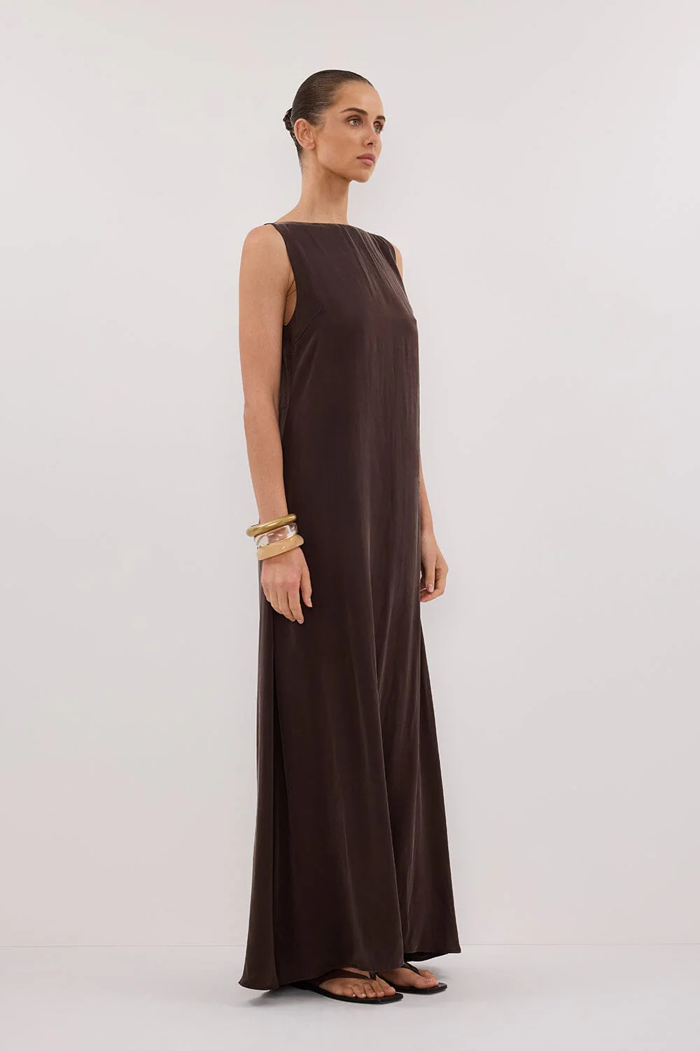 LAYLA BITTER CHOC SILK MIDI DRESS - Image 3