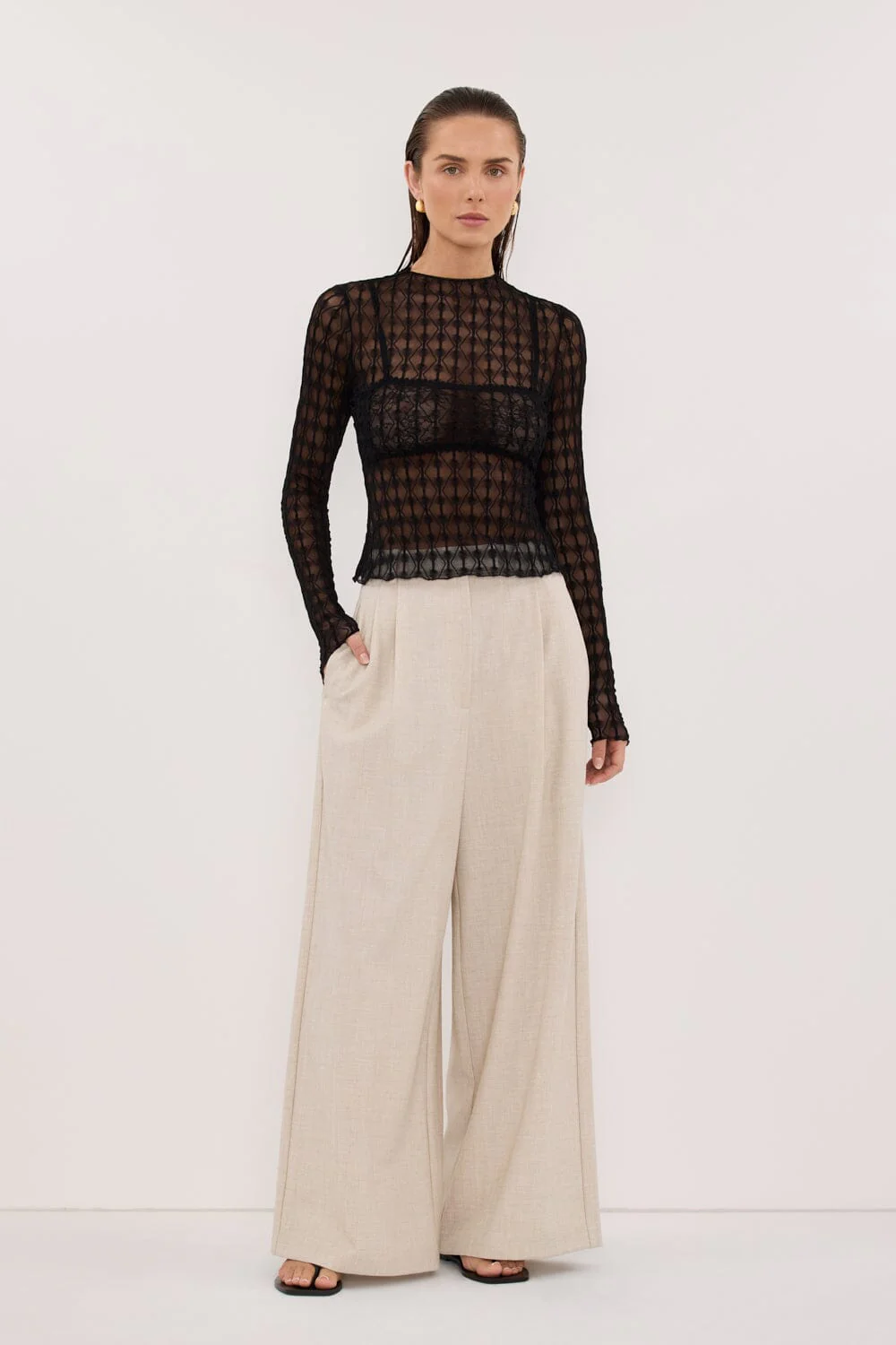 LEIA BLACK LONG SLEEVE LACE KNIT TOP - Image 6