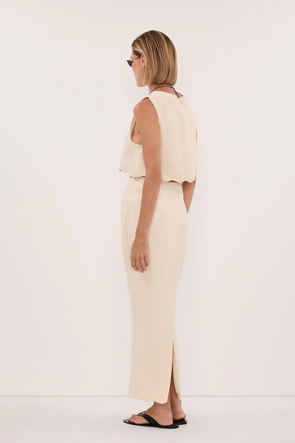 LELA SANDSTONE LINEN MIDI SKIRT - Image 4
