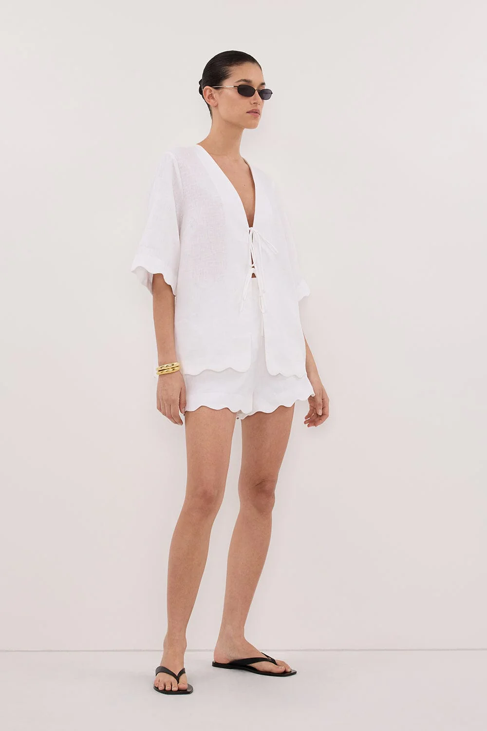 LELA WHITE SHORT SLEEVE LINEN SHIRT - Image 3