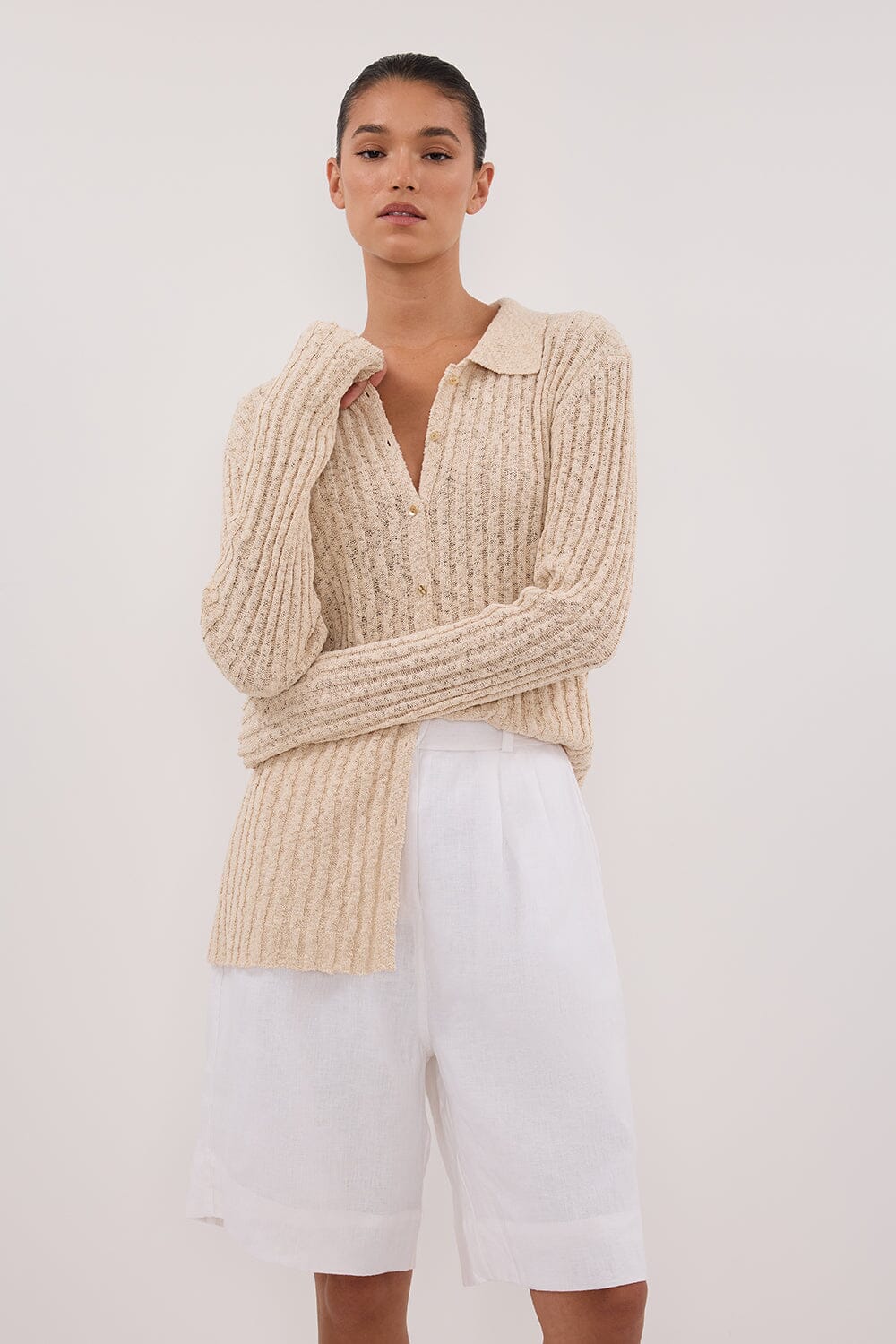LEN NATURAL LONG SLEEVE KNIT TOP - Image 2