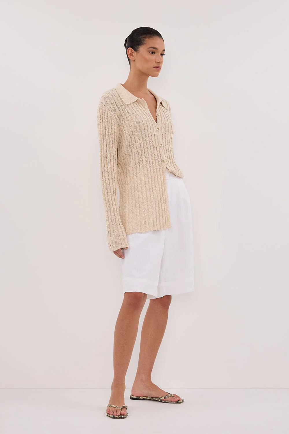 LEN NATURAL LONG SLEEVE KNIT TOP - Image 3