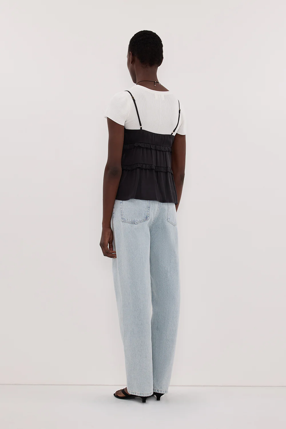 LENA BLACK SILK SLEEVELESS FRILL TOP - Image 7
