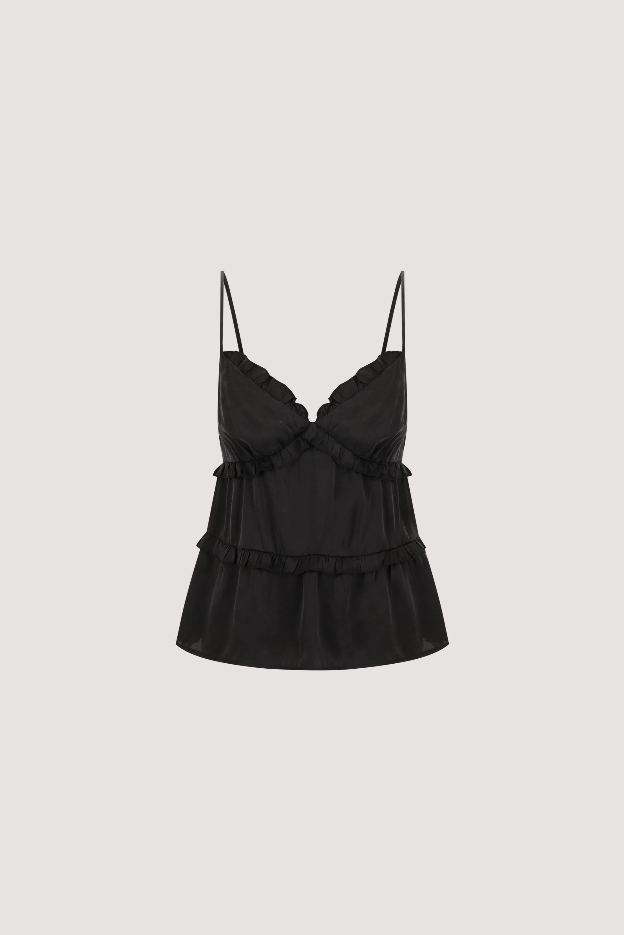 LENA BLACK SILK SLEEVELESS FRILL TOP - Image 8