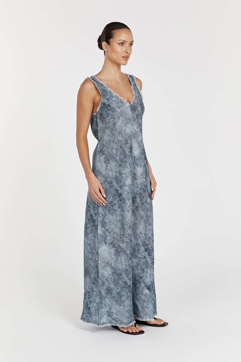 LEON LINEN V NECK SLIP MIDI DRESS - Image 3