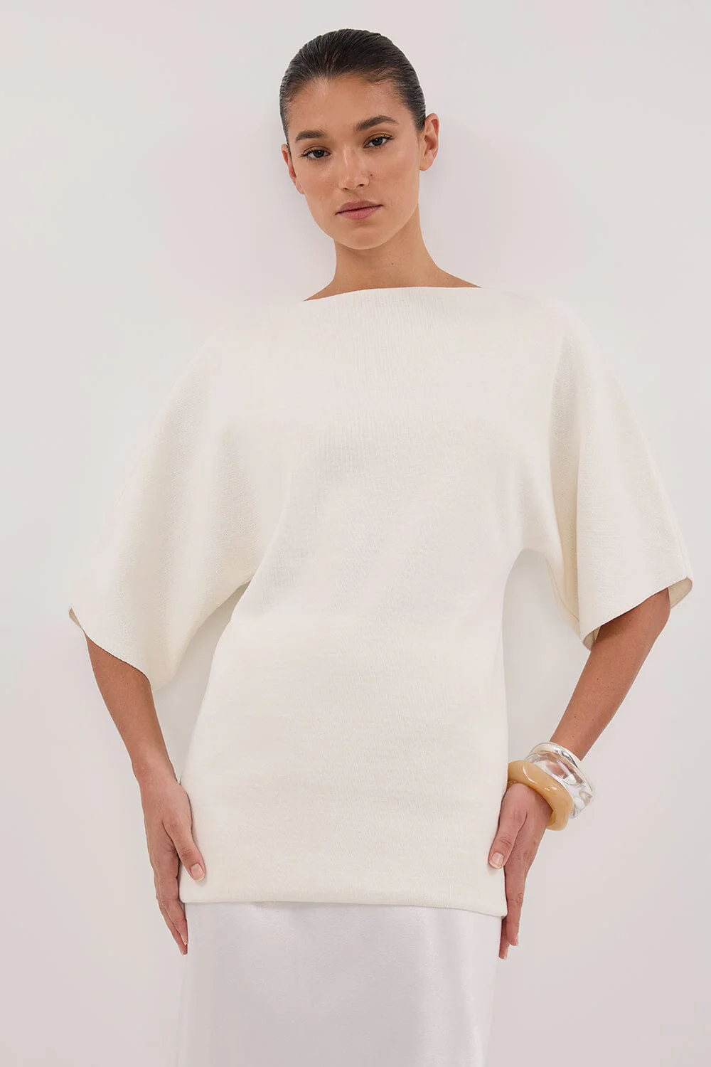 LIA IVORY SLEEVED KNIT TOP - Image 2