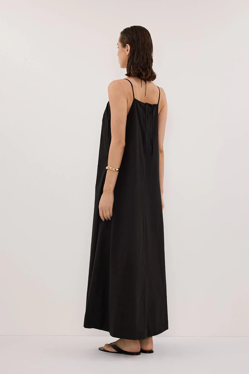 LIANA BLACK SLEEVELESS POPLIN TENT MIDI DRESS - Image 5