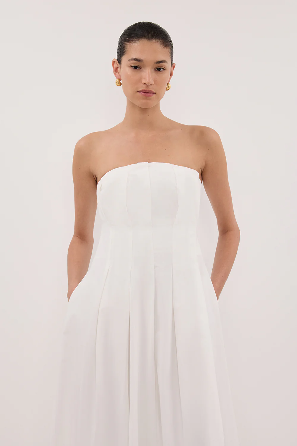 LILLY WHITE COTTON STRAPLESS MIDI DRESS - Image 2
