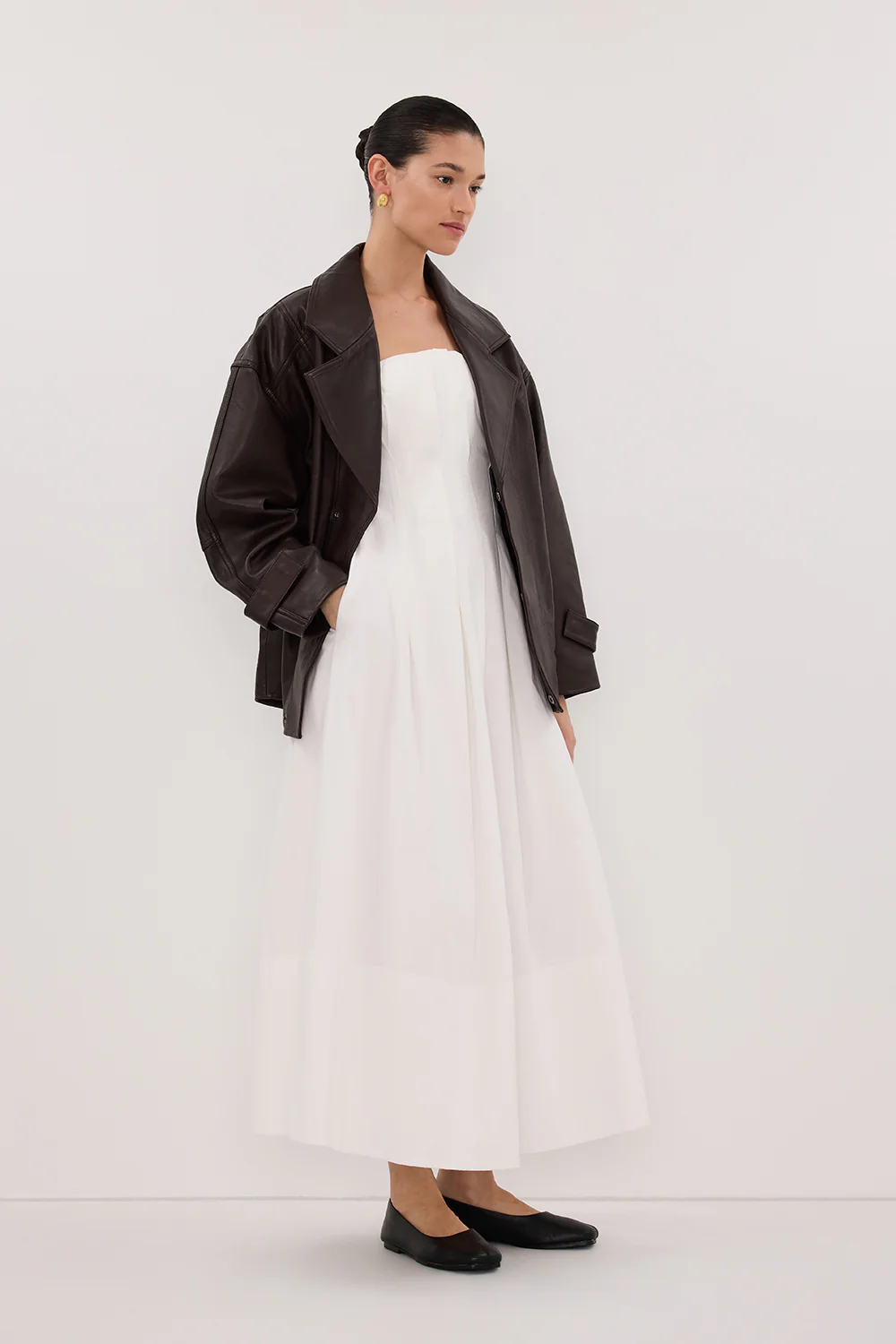 LILLY WHITE COTTON STRAPLESS MIDI DRESS - Image 3