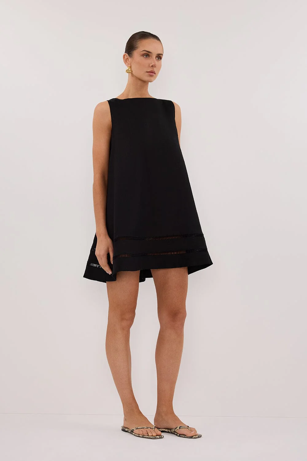 LINDSAY BLACK LINEN MINI DRESS - Image 3