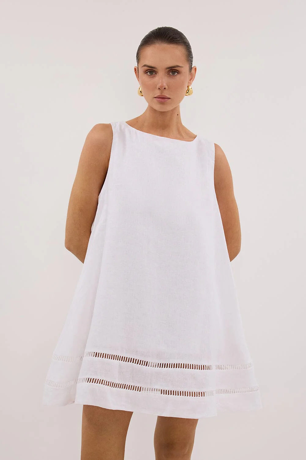 LINDSAY WHITE LINEN MINI DRESS - Image 2