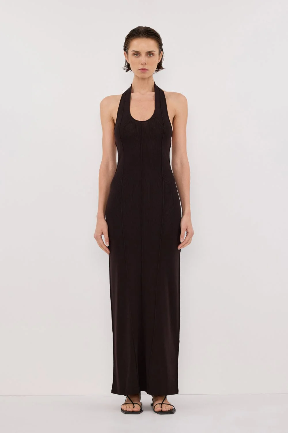 LISS BITTER CHOC HALTER MAXI DRESS